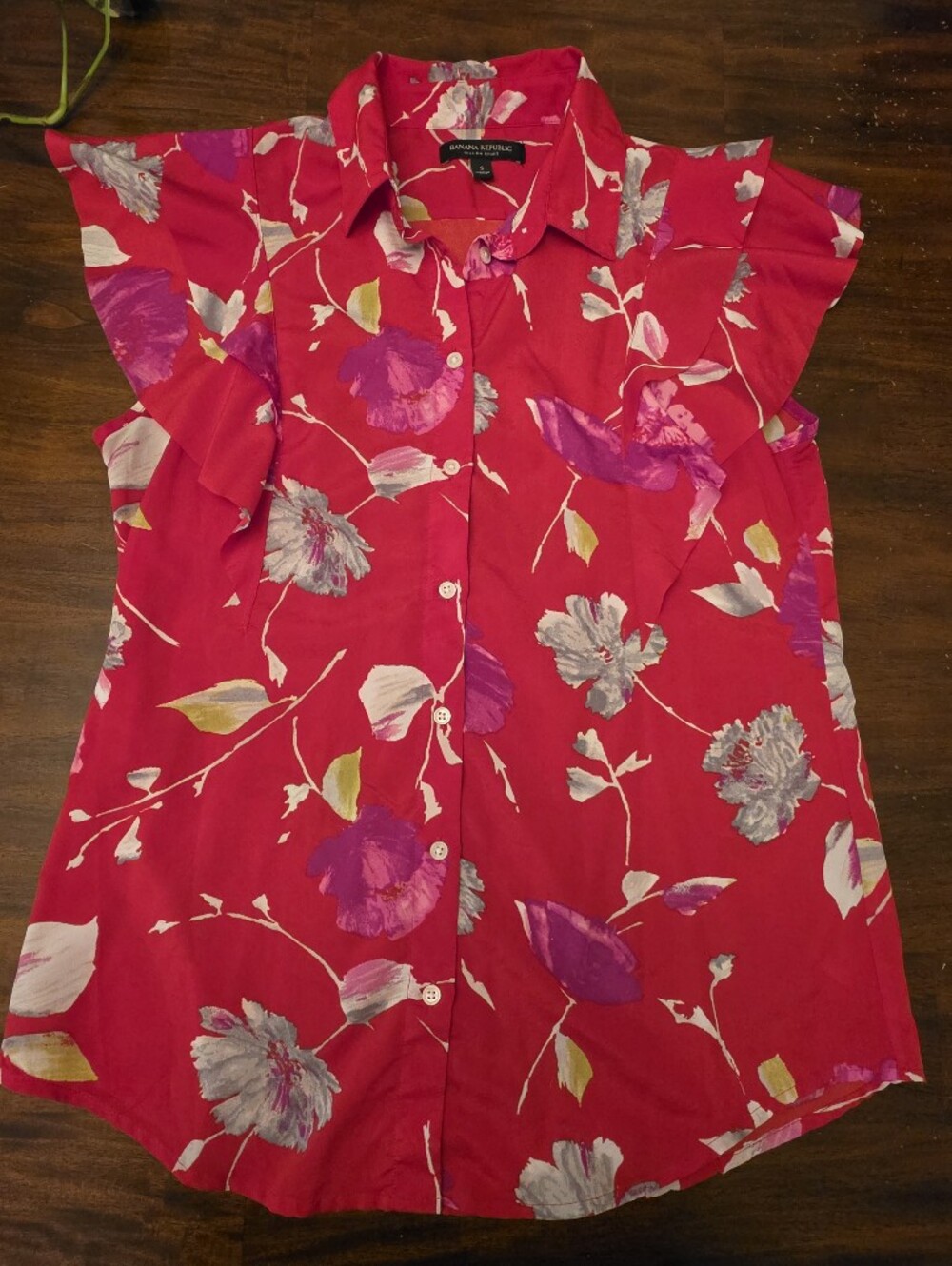 Banana Republic Dillon Shirt Floral Button Down Red Blouse Small